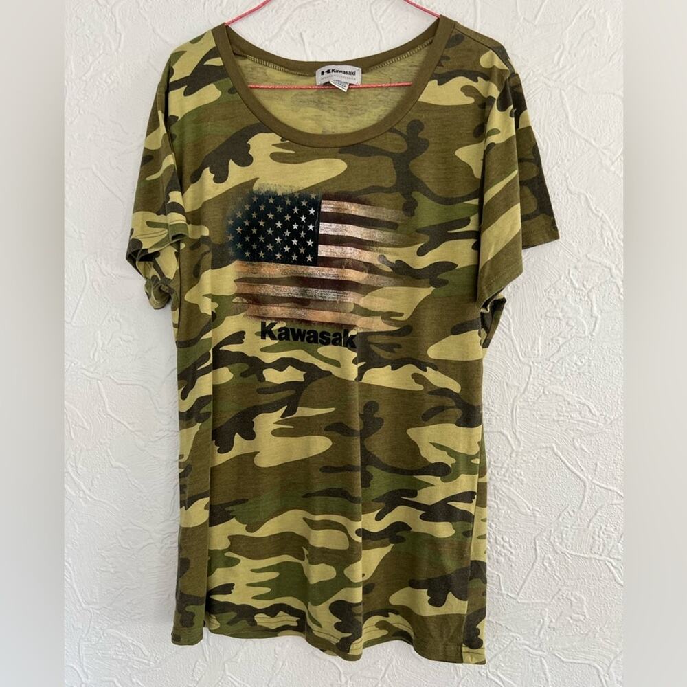 Women's Genuine Kawasaki -Army Camo Flag T-Shirt - Camo - Size XL NICE